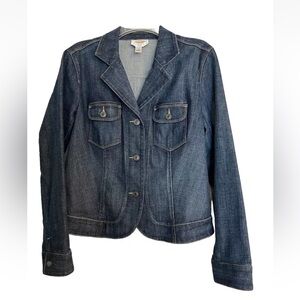 Talbots Jacket Women’s Size 12 Blue Cotton Denim Blazer Button Front Pockets